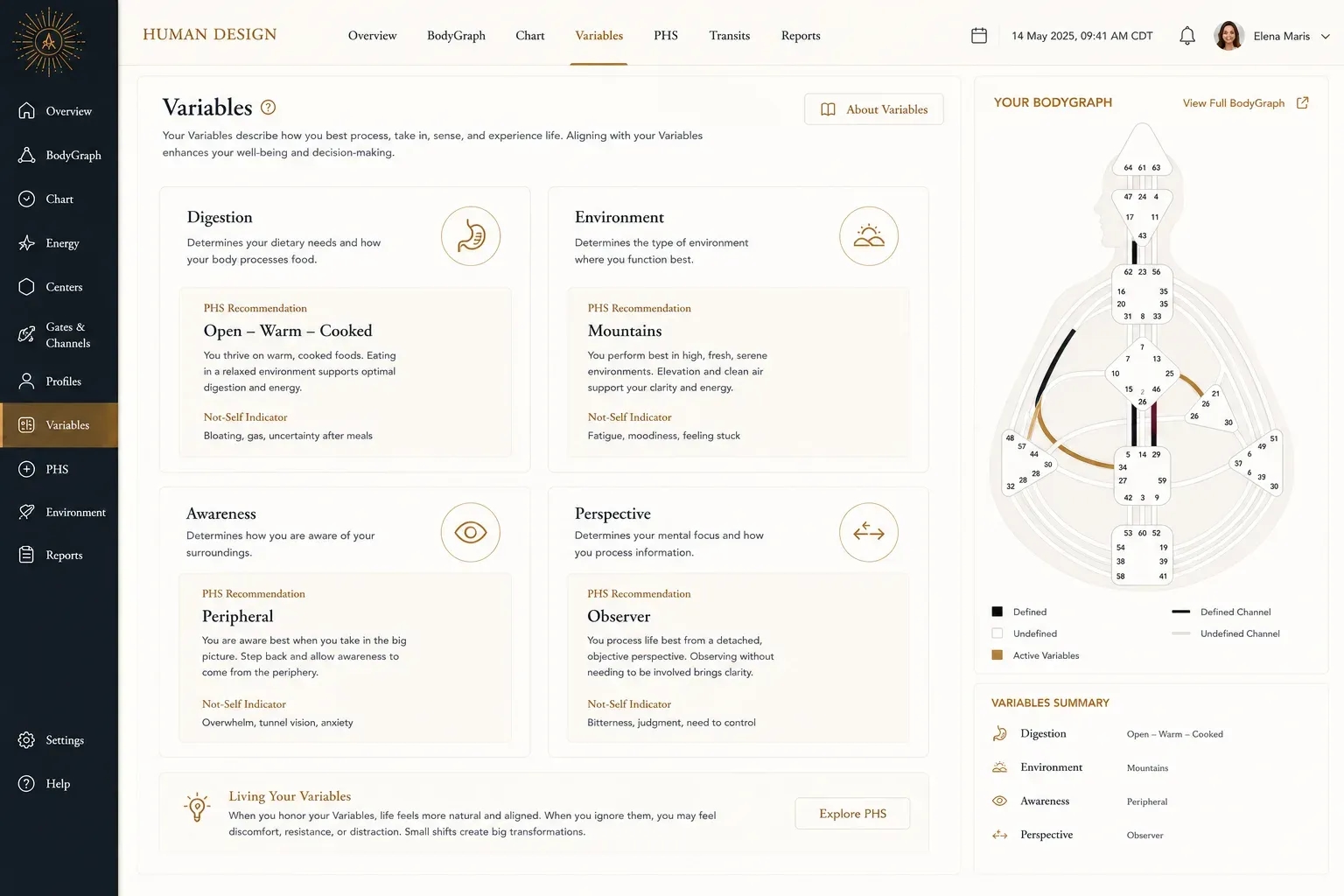 Human Design Variable / PHS Calculator Widget